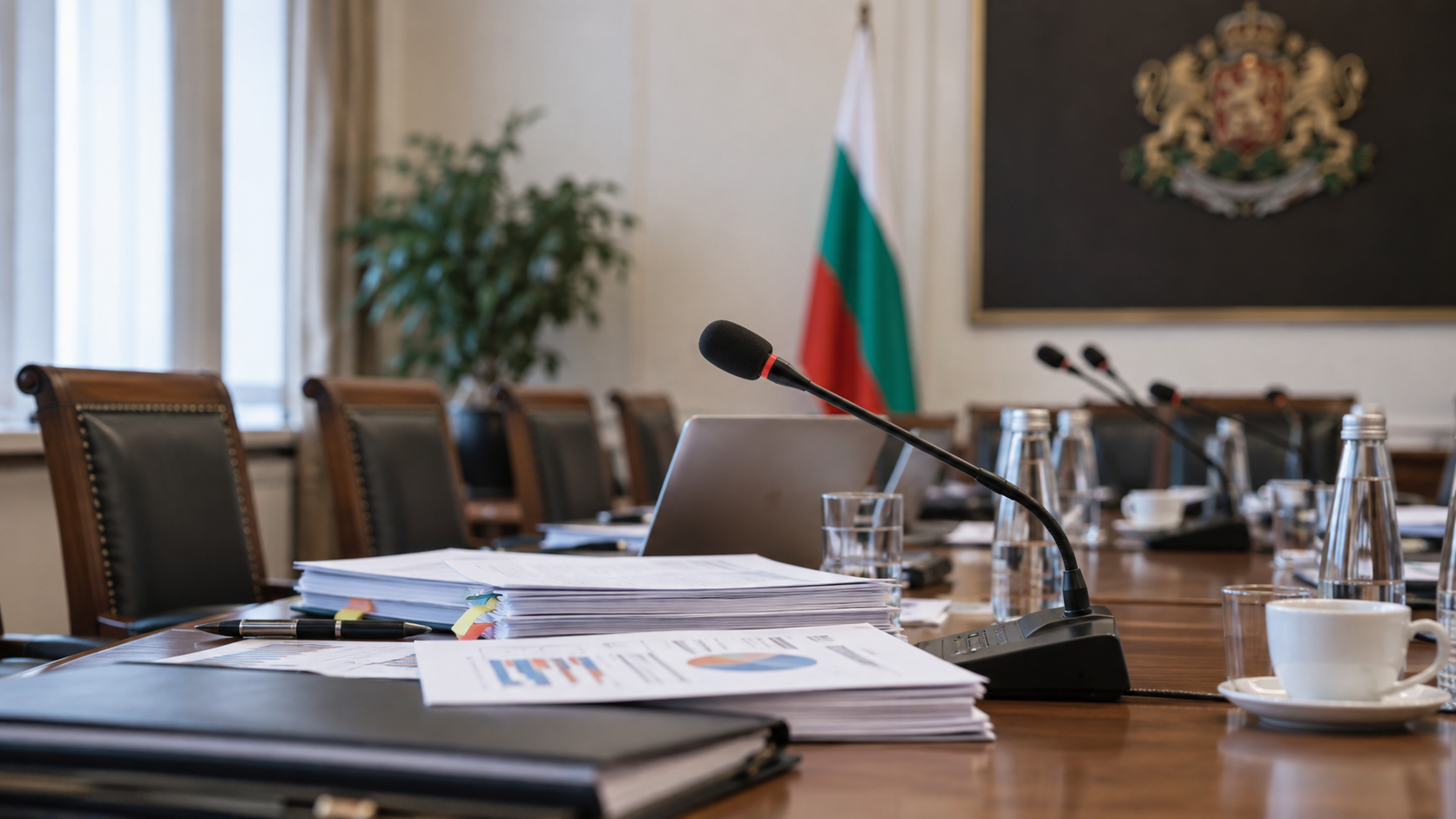 Заседателна зала с документи към новина за Бюджет 2027, доходи и инвестиции