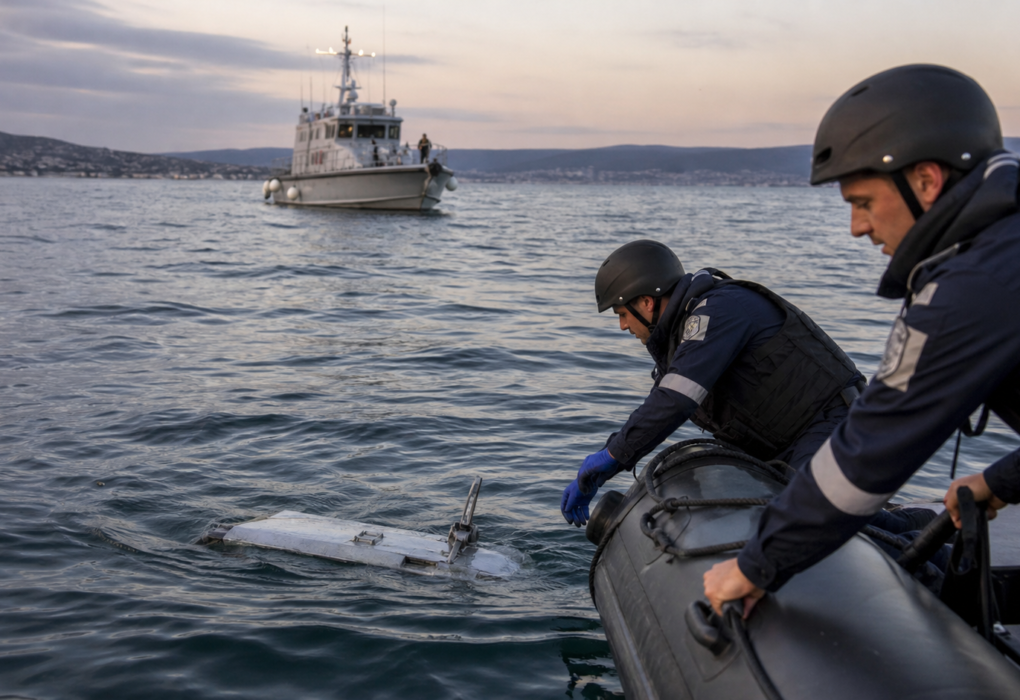 Военноморски екип проверява останки от дрон в Черно море край Созопол