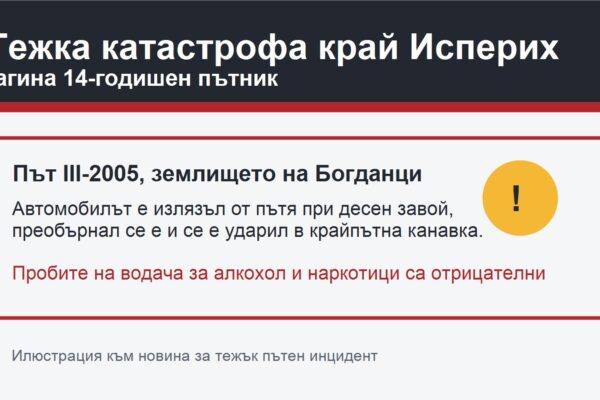 Илюстрация за тежка катастрофа край Исперих, при която загина 14-годишен пътник