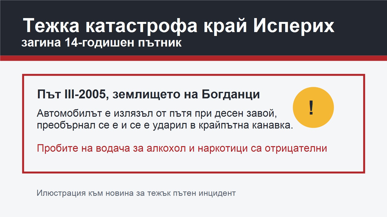 Илюстрация за тежка катастрофа край Исперих, при която загина 14-годишен пътник