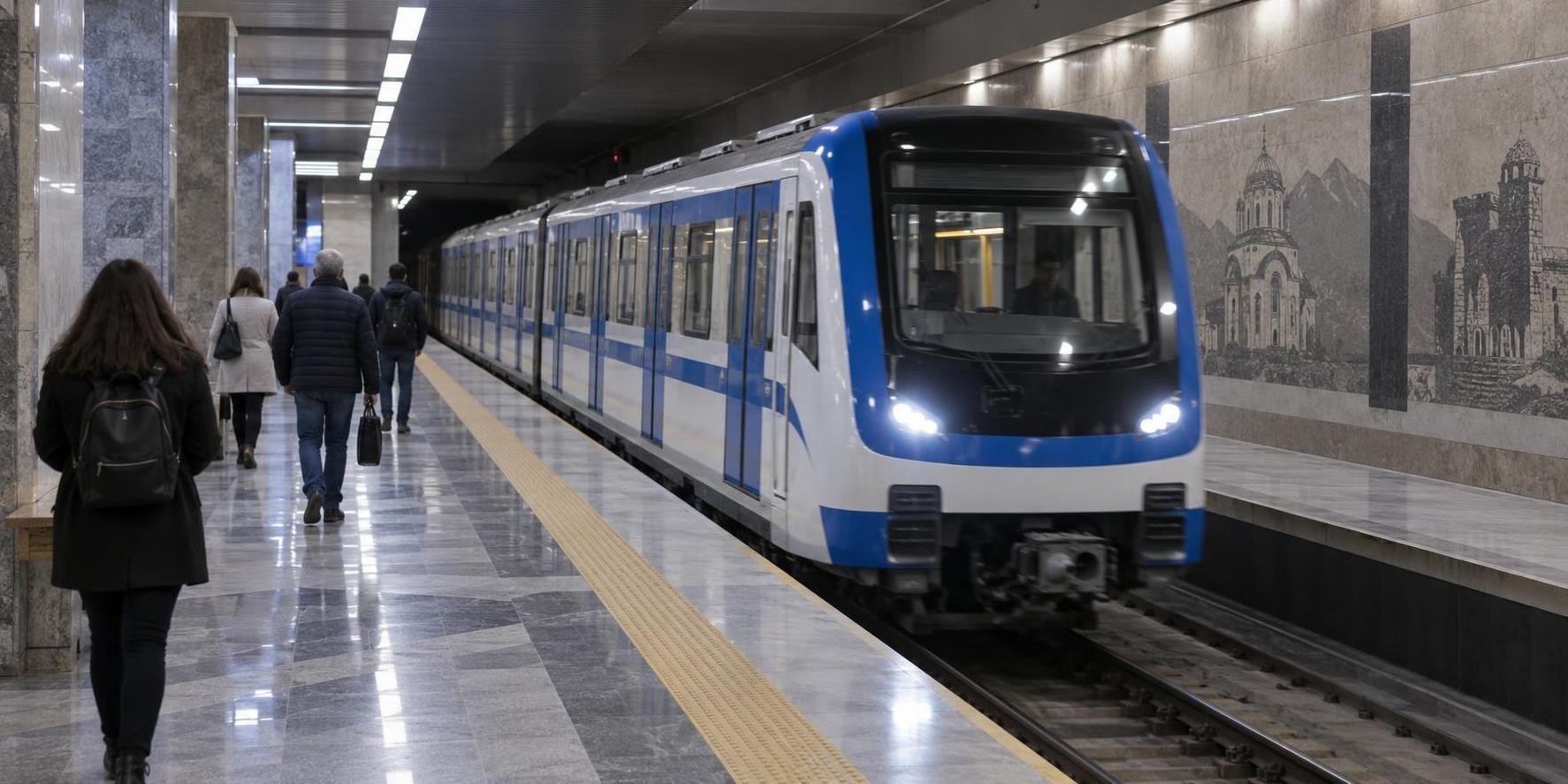 Влак на столичното метро на перон, илюстрация към бъдещата станция Панчо Владигеров