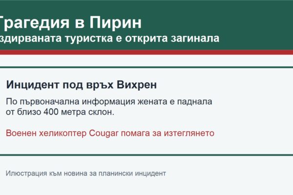 Трагедия в Пирин: издирваната туристка е открита загинала под връх Вихрен
