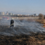 пожарникари гасят сухи треви край градски път в София