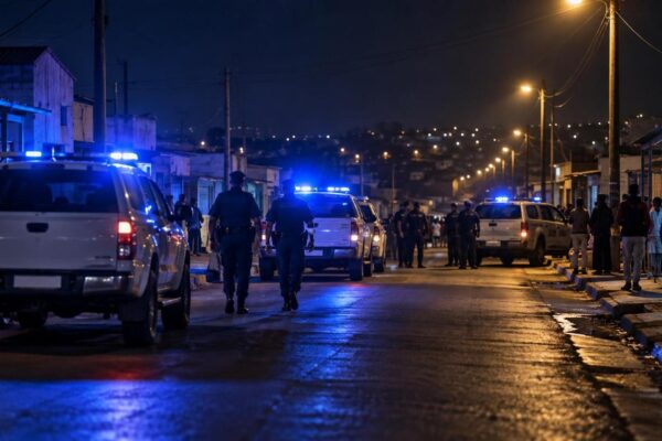 Полицейски автомобили през нощта при илюстрация към новина за масовите стрелби в Южна Африка