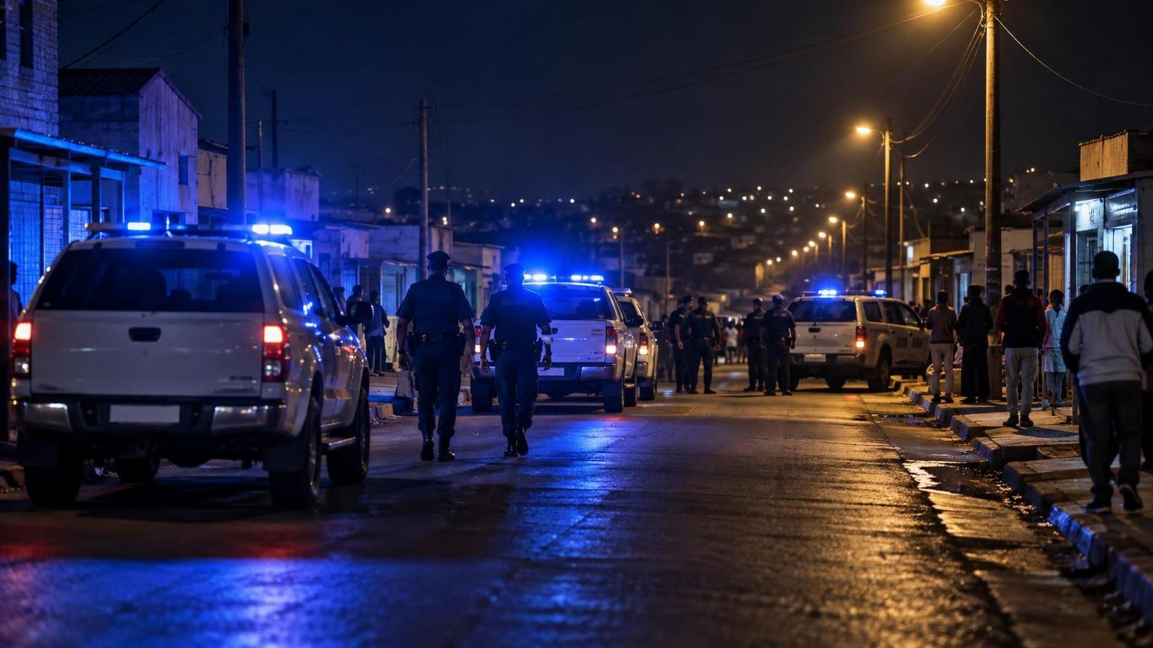 Полицейски автомобили през нощта при илюстрация към новина за масовите стрелби в Южна Африка